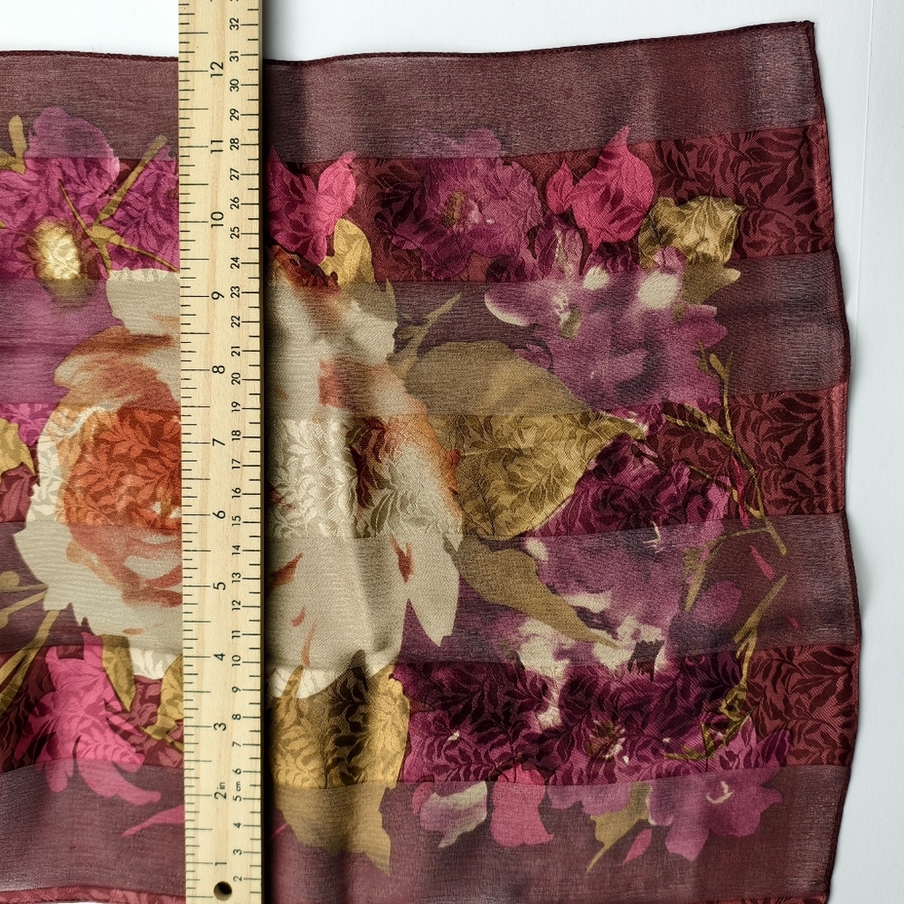Lauren Ralph Lauren Floral Silk Skinny Scarf Twilly Burgundy Pink Gold 53x12 - Picture 6 of 7